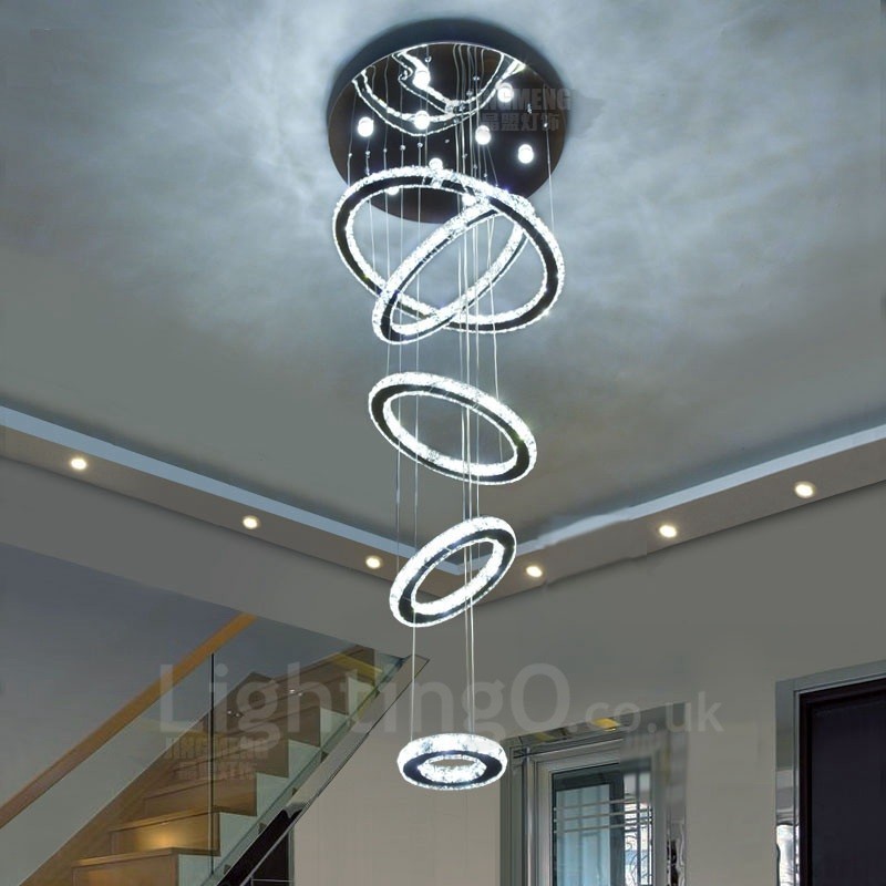 Lampadario a soffitto moderno in cristallo a 5 anelli, dimmerabile, Wi‑Fi Smart, 3 colori di luce