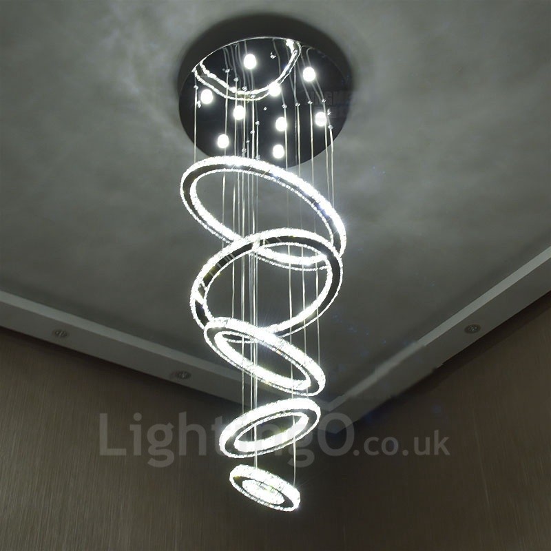 Lampadario a soffitto moderno in cristallo a 5 anelli, dimmerabile, Wi‑Fi Smart, 3 colori di luce