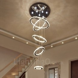 Lampadario a soffitto moderno in cristallo a 5 anelli, dimmerabile, Wi‑Fi Smart, 3 colori di luce