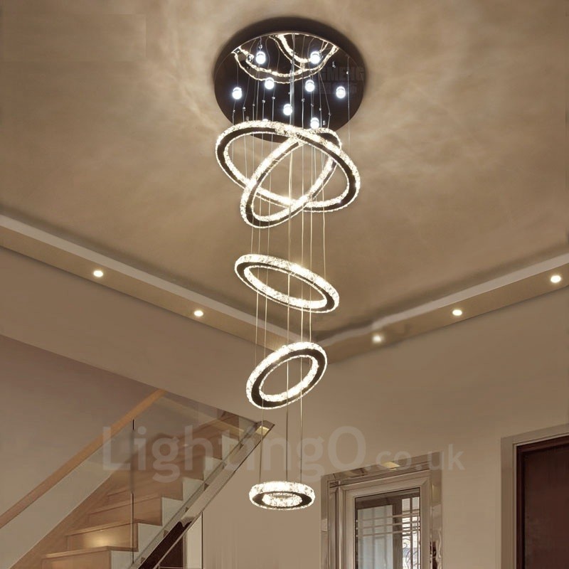 Lampadario a soffitto moderno in cristallo a 5 anelli, dimmerabile, Wi‑Fi Smart, 3 colori di luce