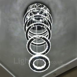Lampadario a soffitto moderno in cristallo a 5 anelli, dimmerabile, Wi‑Fi Smart, 3 colori di luce