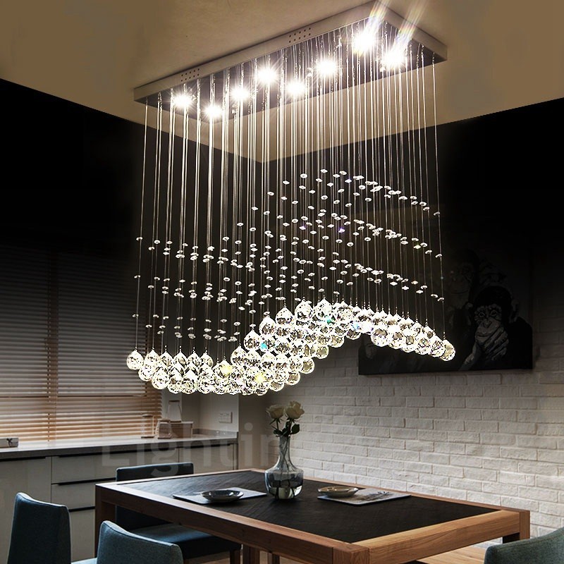 Lampadario in cristallo moderno da soffitto 4 livelli LED integrato 8 lampadine 80x30x80 cm