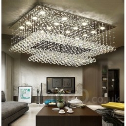 Lampadario da soffitto moderno in cristallo, 2 livelli, LED integrato, 100 x 70 x 40 cm