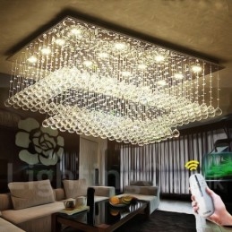 Lampadario da soffitto moderno in cristallo, 2 livelli, LED integrato, 100 x 70 x 40 cm