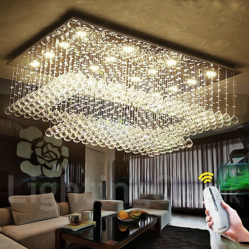 Lampadario da soffitto moderno in cristallo, 2 livelli, LED integrato, 100 x 70 x 40 cm