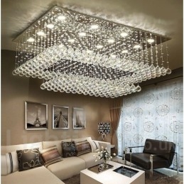 Lampadario da soffitto moderno in cristallo, 2 livelli, LED integrato, 100 x 70 x 40 cm