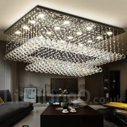 Lampadario da soffitto moderno in cristallo, 2 livelli, LED integrato, 100 x 70 x 40 cm