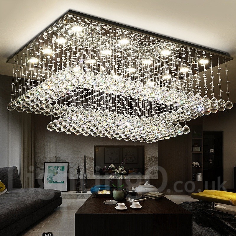Lampadario da soffitto moderno in cristallo, 2 livelli, LED integrato, 100 x 70 x 40 cm