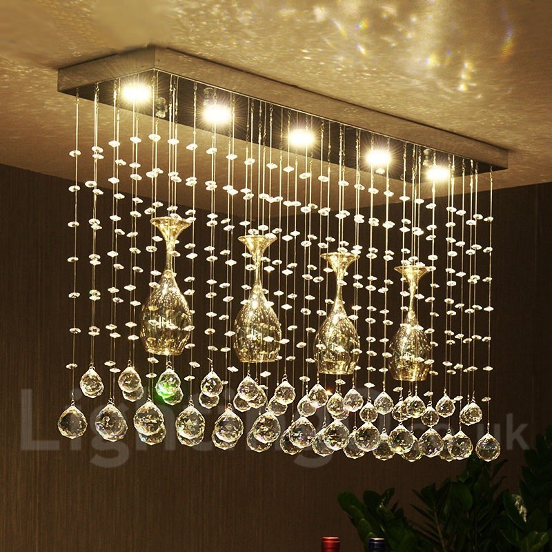 Lampadario a sospensione in cristallo a 5 luci con LED integrato