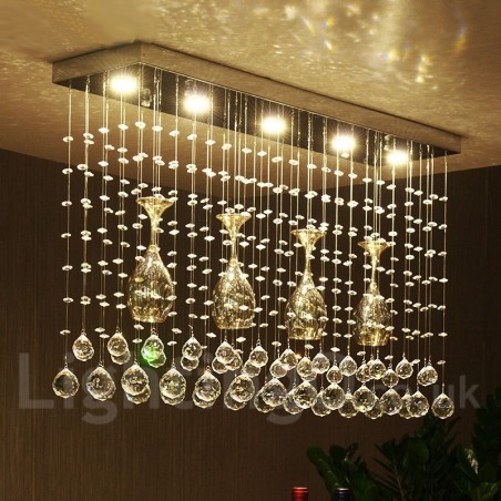 Lampadario a sospensione in cristallo a 5 luci con LED integrato