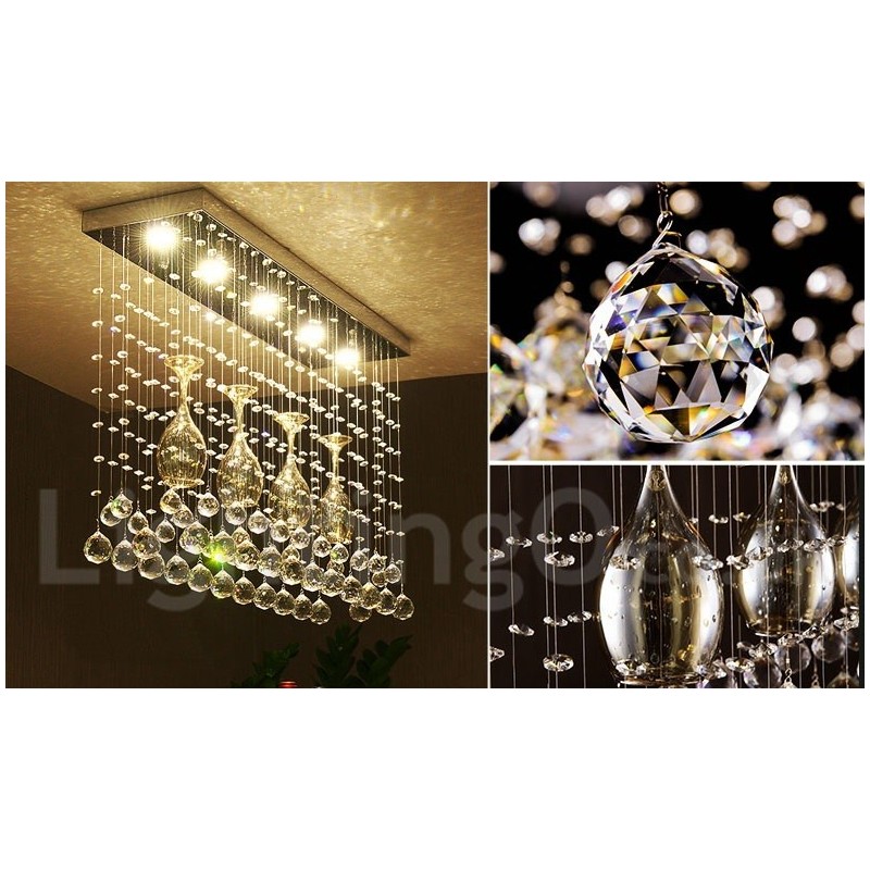 Lampadario a sospensione in cristallo a 5 luci con LED integrato