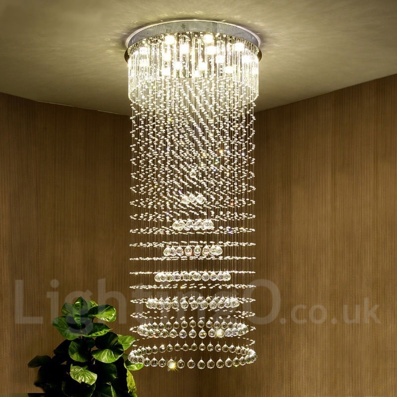 Lampadario moderno in cristallo per interni, LED integrato, 14 luci, 180 x 80 x 80 cm
