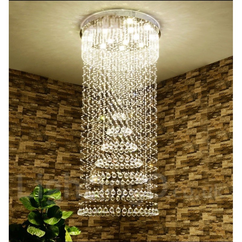 Lampadario moderno in cristallo per interni, LED integrato, 14 luci, 180 x 80 x 80 cm