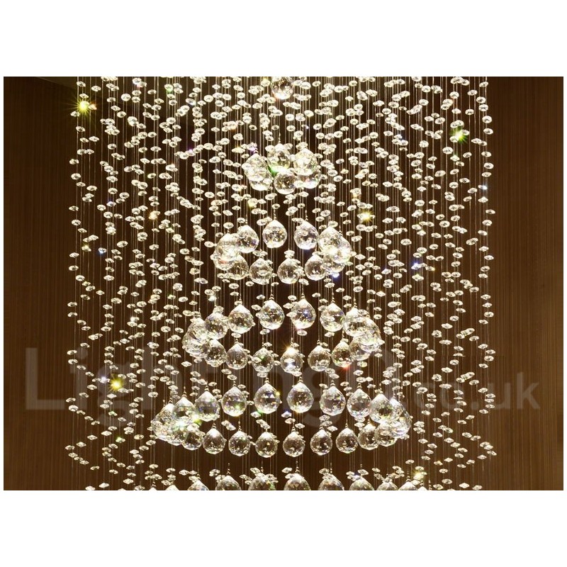 Lampadario moderno in cristallo per interni, LED integrato, 14 luci, 180 x 80 x 80 cm