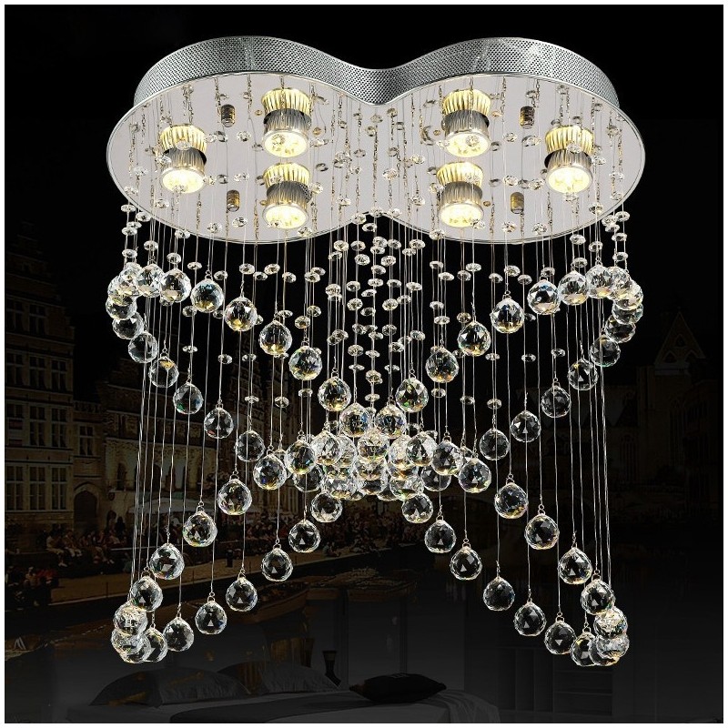 Lampadario da soffitto moderno a 6 luci in cristallo con LED integrato
