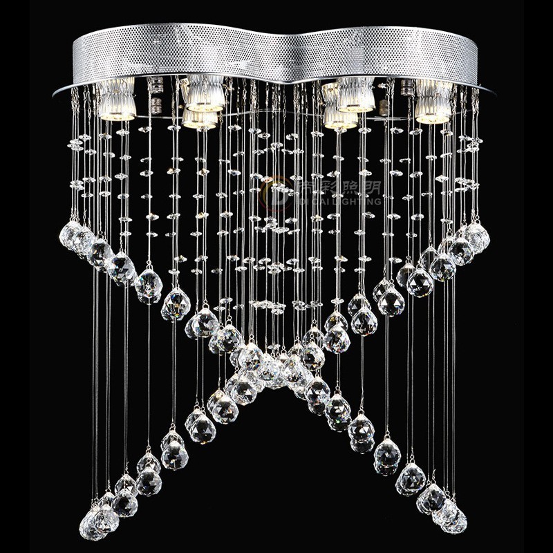 Lampadario da soffitto moderno a 6 luci in cristallo con LED integrato