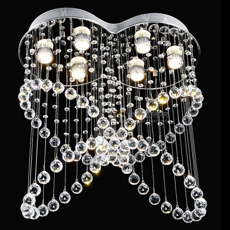 Lampadario da soffitto moderno a 6 luci in cristallo con LED integrato