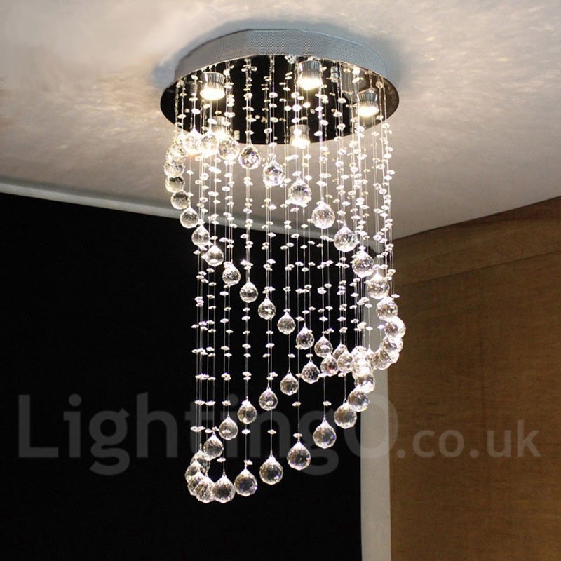 Lampadario da soffitto moderno in cristallo a 5 luci, LED integrato, 80 x 50 cm