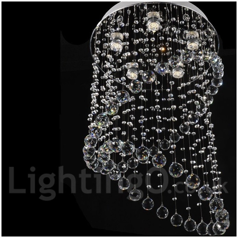 Lampadario da soffitto moderno in cristallo a 5 luci, LED integrato, 80 x 50 cm