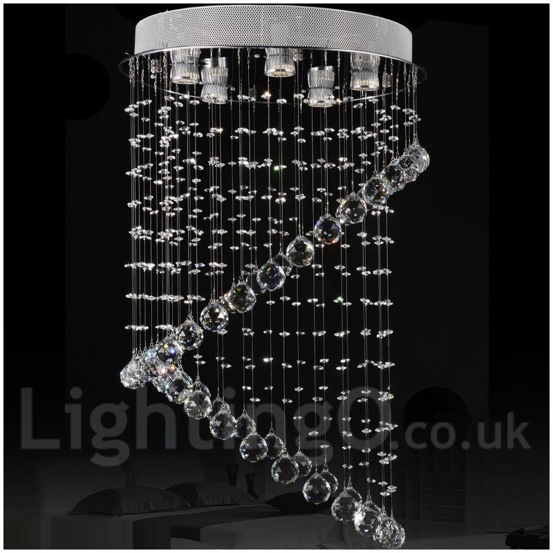Lampadario da soffitto moderno in cristallo a 5 luci, LED integrato, 80 x 50 cm