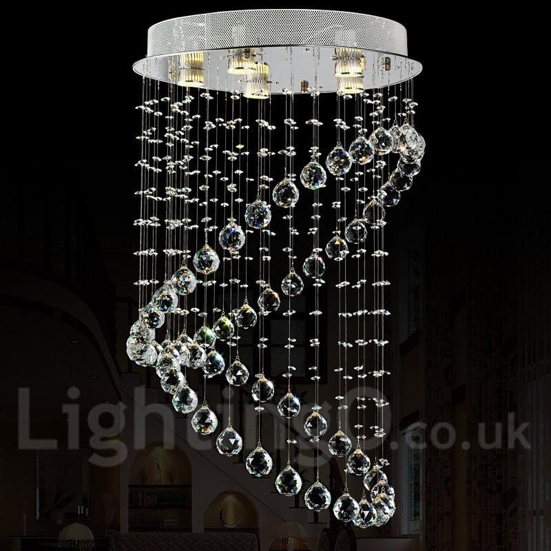 Lampadario da soffitto moderno in cristallo a 5 luci, LED integrato, 80 x 50 cm
