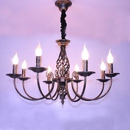 Lampadario retrò in metallo stile candela, 1 livello, 8 lampadine E12/E14