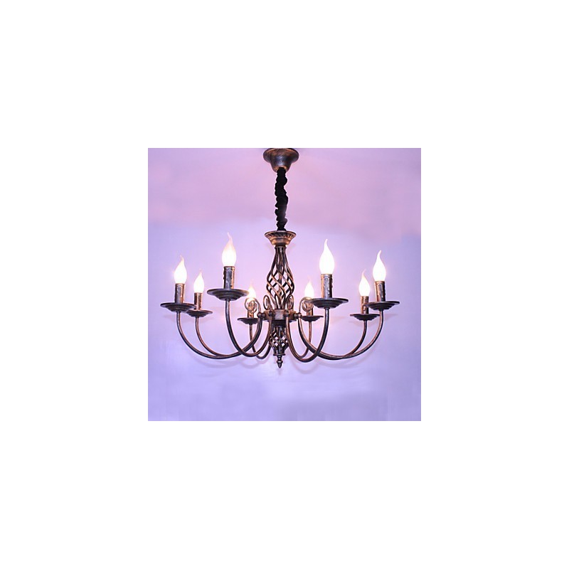 Lampadario retrò in metallo stile candela, 1 livello, 8 lampadine E12/E14