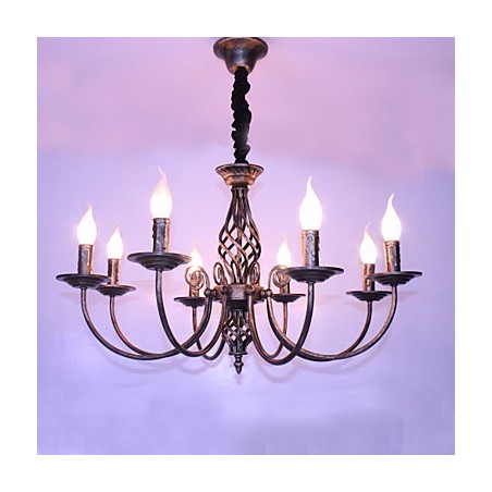 Lampadario retrò in metallo stile candela, 1 livello, 8 lampadine E12/E14
