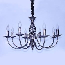 Lampadario retrò in metallo stile candela, 1 livello, 8 lampadine E12/E14