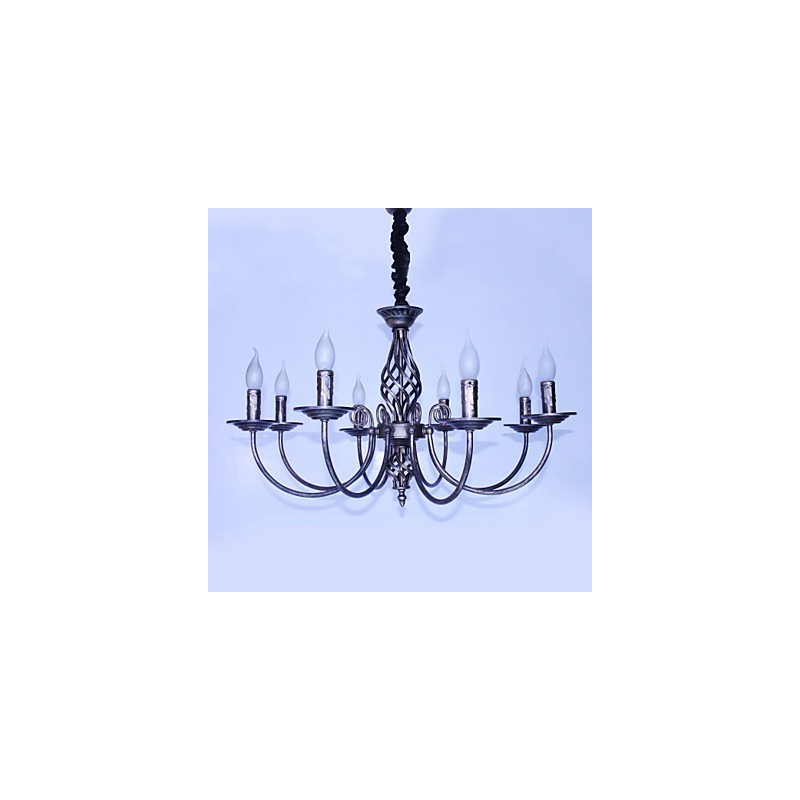 Lampadario retrò in metallo stile candela, 1 livello, 8 lampadine E12/E14