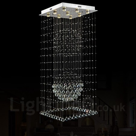 Lampadario a sospensione in cristallo a 9 luci, LED integrato, 150 cm
