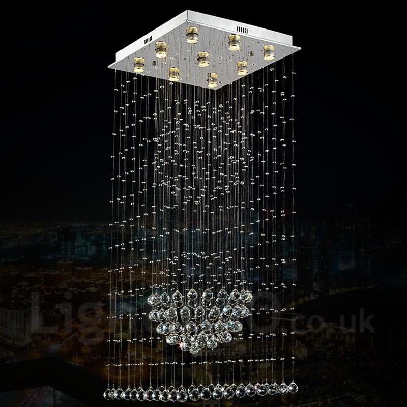 Lampadario a sospensione in cristallo a 9 luci, LED integrato, 150 cm