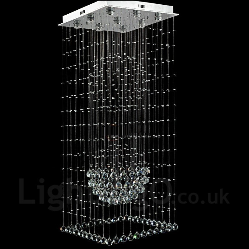 Lampadario a sospensione in cristallo a 9 luci, LED integrato, 150 cm