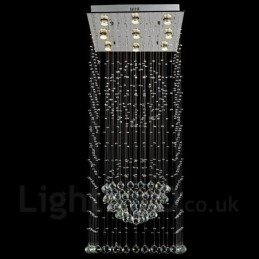 Lampadario a sospensione in cristallo a 9 luci, LED integrato, 150 cm