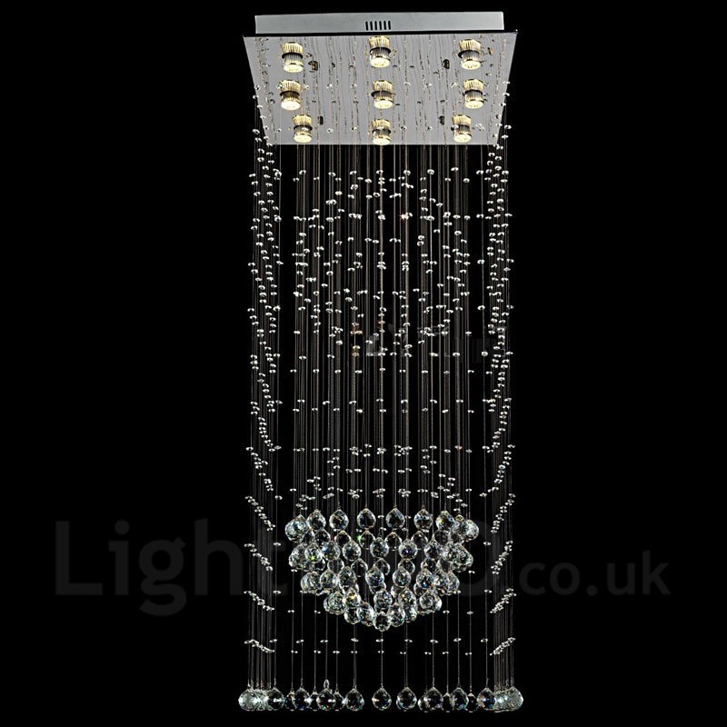 Lampadario a sospensione in cristallo a 9 luci, LED integrato, 150 cm