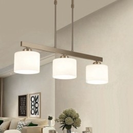 Lampadario moderno cromato a sospensione 3 luci con paralumi in vetro