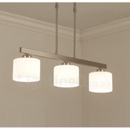 Lampadario moderno cromato a sospensione 3 luci con paralumi in vetro