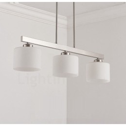 Lampadario moderno cromato a sospensione 3 luci con paralumi in vetro