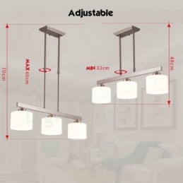 Lampadario moderno cromato a sospensione 3 luci con paralumi in vetro