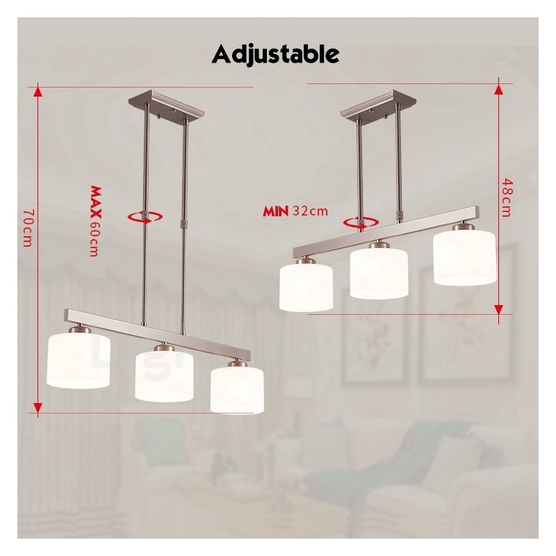 Lampadario moderno cromato a sospensione 3 luci con paralumi in vetro