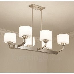 Lampadario a sospensione moderno cromato a 6 luci con paralumi in vetro