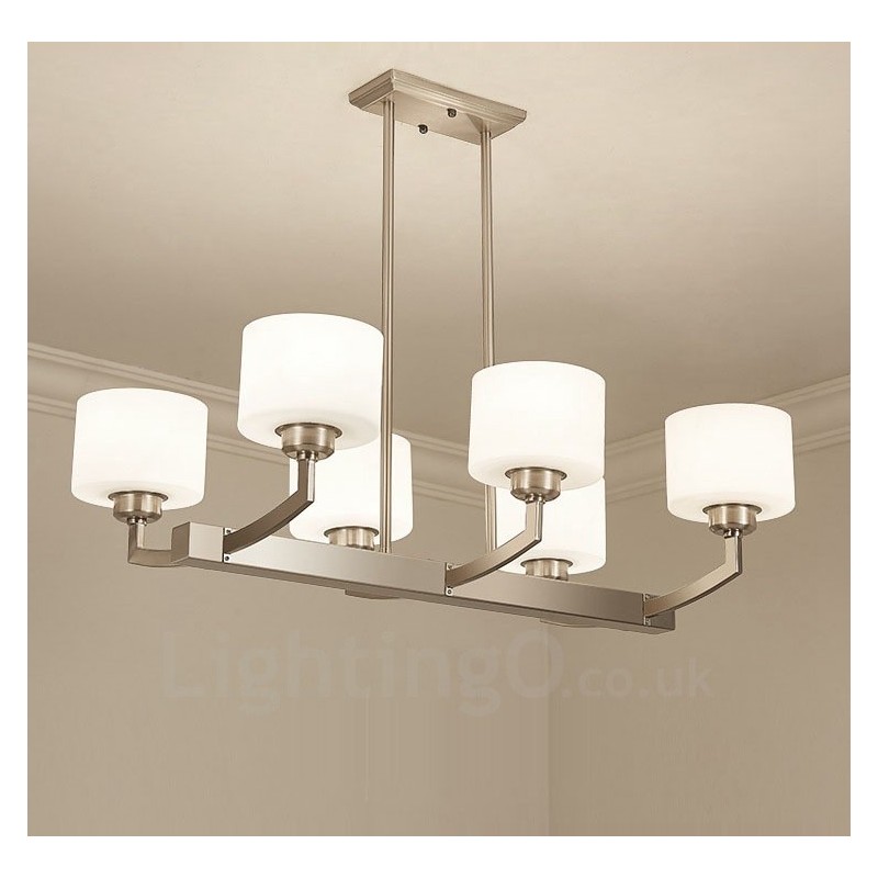 Lampadario a sospensione moderno cromato a 6 luci con paralumi in vetro