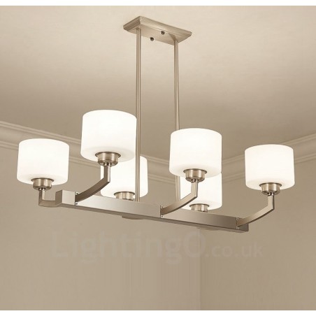 Lampadario a sospensione moderno cromato a 6 luci con paralumi in vetro