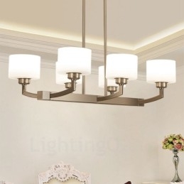 Lampadario a sospensione moderno cromato a 6 luci con paralumi in vetro