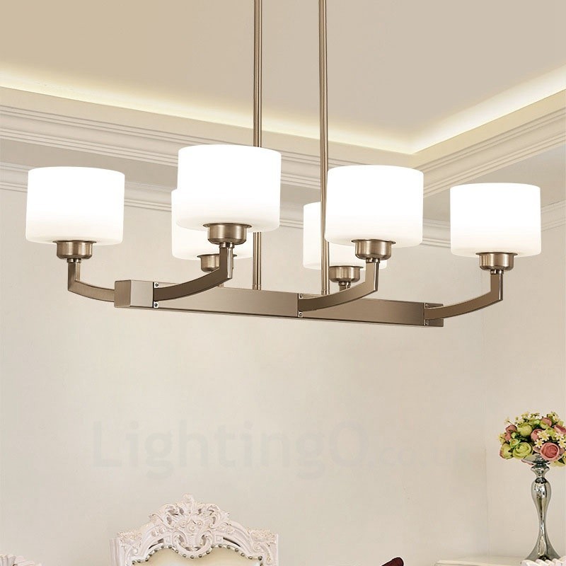 Lampadario a sospensione moderno cromato a 6 luci con paralumi in vetro
