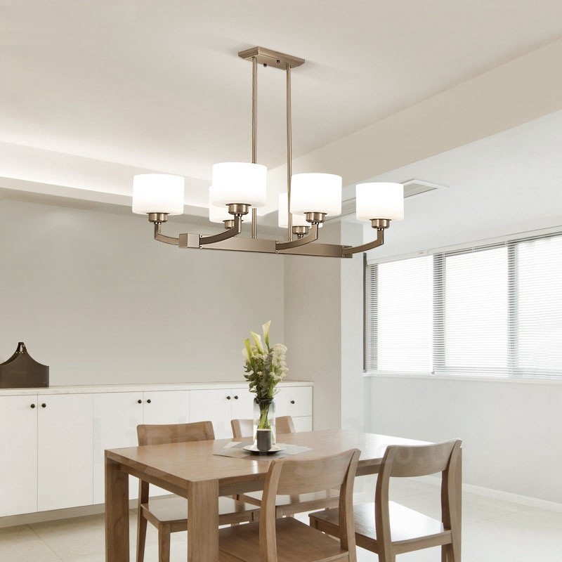 Lampadario a sospensione moderno cromato a 6 luci con paralumi in vetro