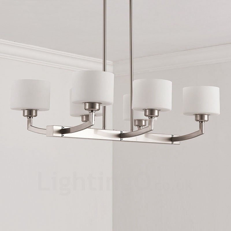 Lampadario a sospensione moderno cromato a 6 luci con paralumi in vetro