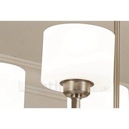 Lampadario a sospensione moderno cromato a 6 luci con paralumi in vetro
