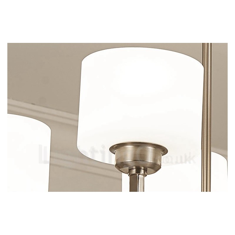 Lampadario a sospensione moderno cromato a 6 luci con paralumi in vetro