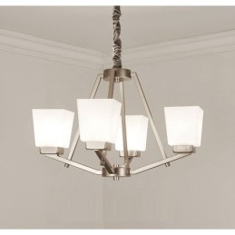 Lampadario a sospensione cromato 4 luci con paralumi in vetro